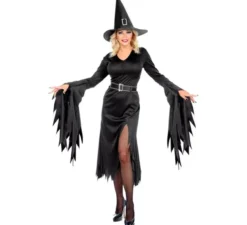 Costume da strega nera con cappello per donna