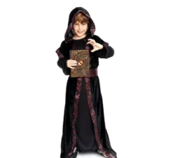 Costume da strega oscura con cappuccio e cintura per bambina