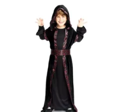 Costume da strega oscura con cappuccio e cintura per bambina