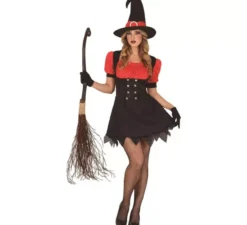 Costume da strega rosso e nero per donna