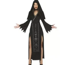 Costume da strega satanica nera con cappuccio per donna