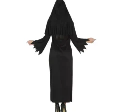 Costume da strega satanica nera con cappuccio per donna