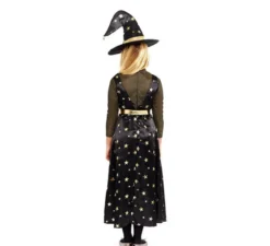 Costume da Strega Stelle Dorate con cappello per bambina