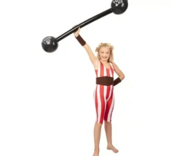 Costume da Strongwoman rosso e bianco con cintura per bambina