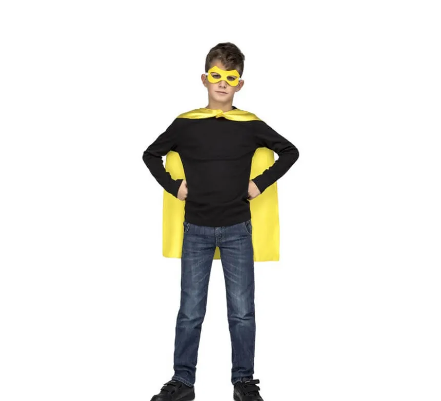 Costume da supereroe o da eroina gialla o mantello e maschera per bambini