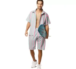 Costume da surfista a righe rosa e blu per uomo