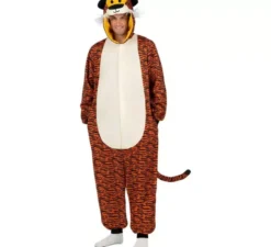 Costume da tigre scura o pigiama con cappuccio per adulto