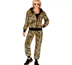 Costume da tuta alla moda per feste in oro metallizzato per adulti