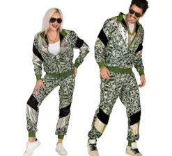 Costume da tuta anni '80 con dollari al neon per adulto