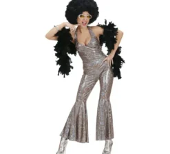Costume da tuta argento da discoteca anni '70 da donna