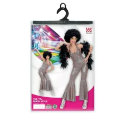 Costume da tuta argento da discoteca anni '70 da donna