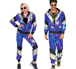 Costume da tuta blu glitterato da discoteca anni '80 per adulto