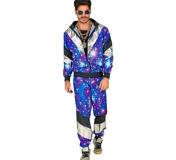 Costume da tuta blu glitterato da discoteca anni '80 per adulto