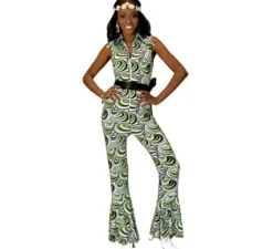 Costume da tuta con onde blu anni '70 per donna