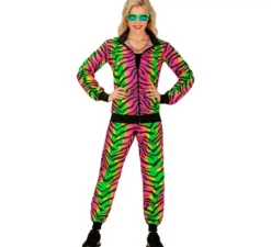Costume da tuta con stampa tigre neon per adulto
