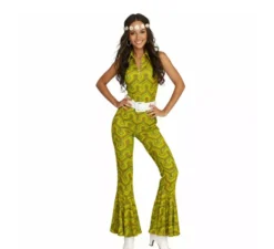 Costume da tuta da donna con onde verdi anni '70