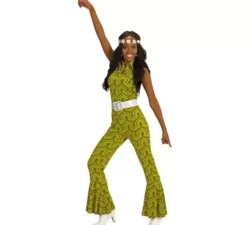 Costume da tuta da donna con onde verdi anni '70