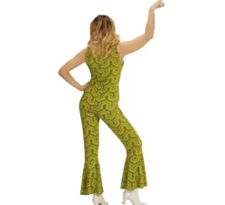 Costume da tuta da donna con onde verdi anni '70