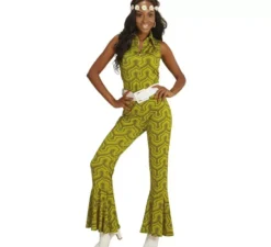 Costume da tuta da donna con onde verdi anni '70