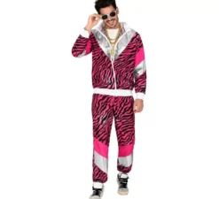 Costume da tuta da donna con stampa tigre rosa anni '80