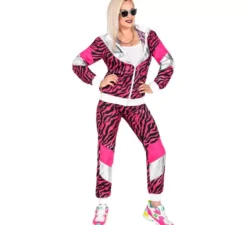 Costume da tuta da donna con stampa tigre rosa anni '80