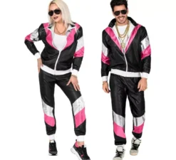 Costume da tuta da ginnastica nera anni '80 per adulto
