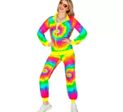 Costume da tuta hippie psichedelico fluorescente per adulti