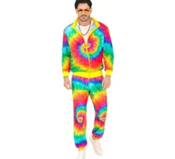 Costume da tuta hippie psichedelico fluorescente per adulti