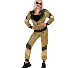 Costume da tuta riflettente color oro anni '80 per adulto