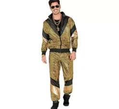 Costume da tuta riflettente color oro anni '80 per adulto