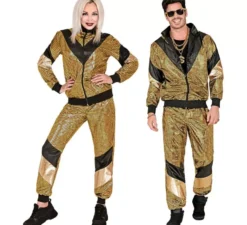 Costume da tuta riflettente color oro anni '80 per adulto