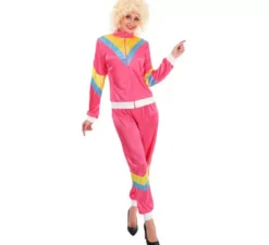 Costume da tuta rosa anni '80 per donna