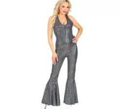 Costume da tuta scozzese da discoteca anni '70 da donna