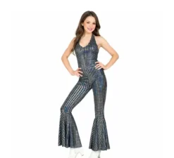 Costume da tuta scozzese da discoteca anni '70 da donna