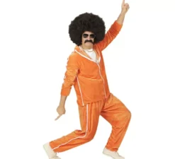 Costume da tuta sportiva da uomo in velluto arancione anni '80