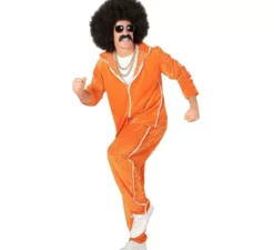 Costume da tuta sportiva da uomo in velluto arancione anni '80