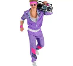Costume da tuta viola anni '80 con personaggi per adulto