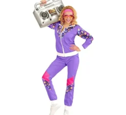 Costume da tuta viola anni '80 con personaggi per adulto