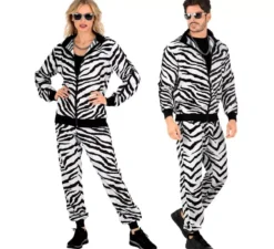 Costume da tuta zebrata neon alla moda per adulti
