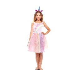 Costume da unicorno arcobaleno rosa per bambina
