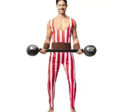 Costume da uomo forte rosso e bianco con cintura per uomo