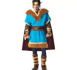 Costume da vichingo blu con mantello per uomo