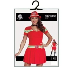 Costume da vigile del fuoco rosso per donna con bande rifrangenti