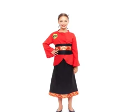 Costume da villico cinese rosso e nero per bambina