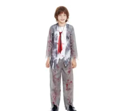 Costume da zombie grigio da scolaro per ragazzi