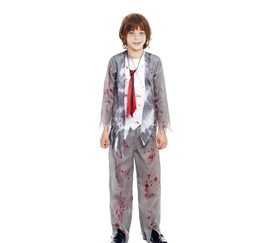 Costume da zombie grigio da scolaro per ragazzi
