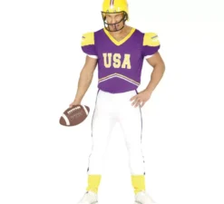 Costume del quarterback che indossa viola e giallo per l'uomo