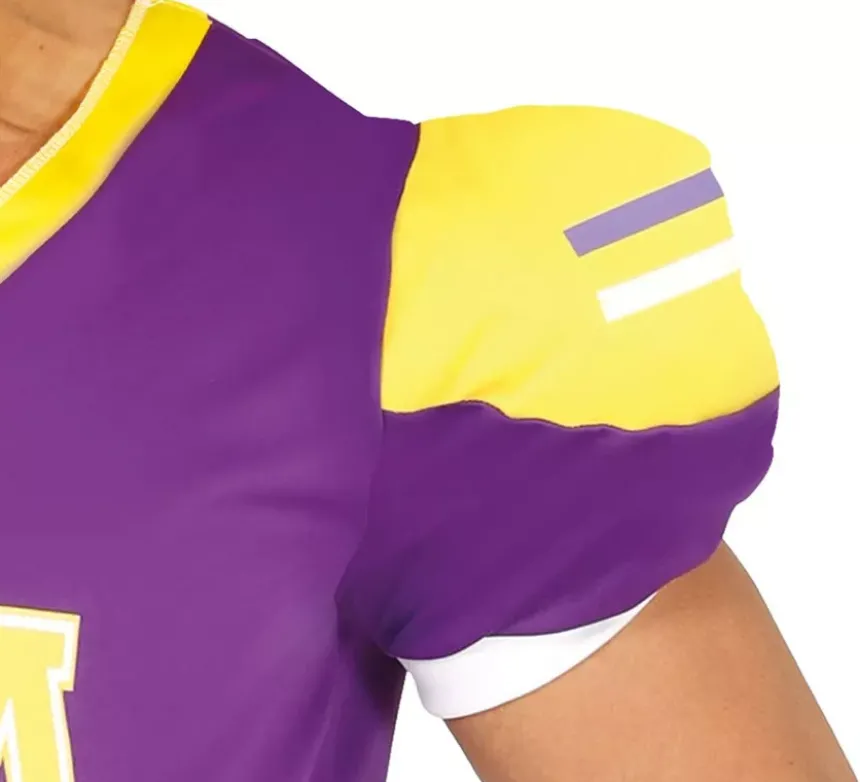 Costume del quarterback che indossa viola e giallo per l'uomo