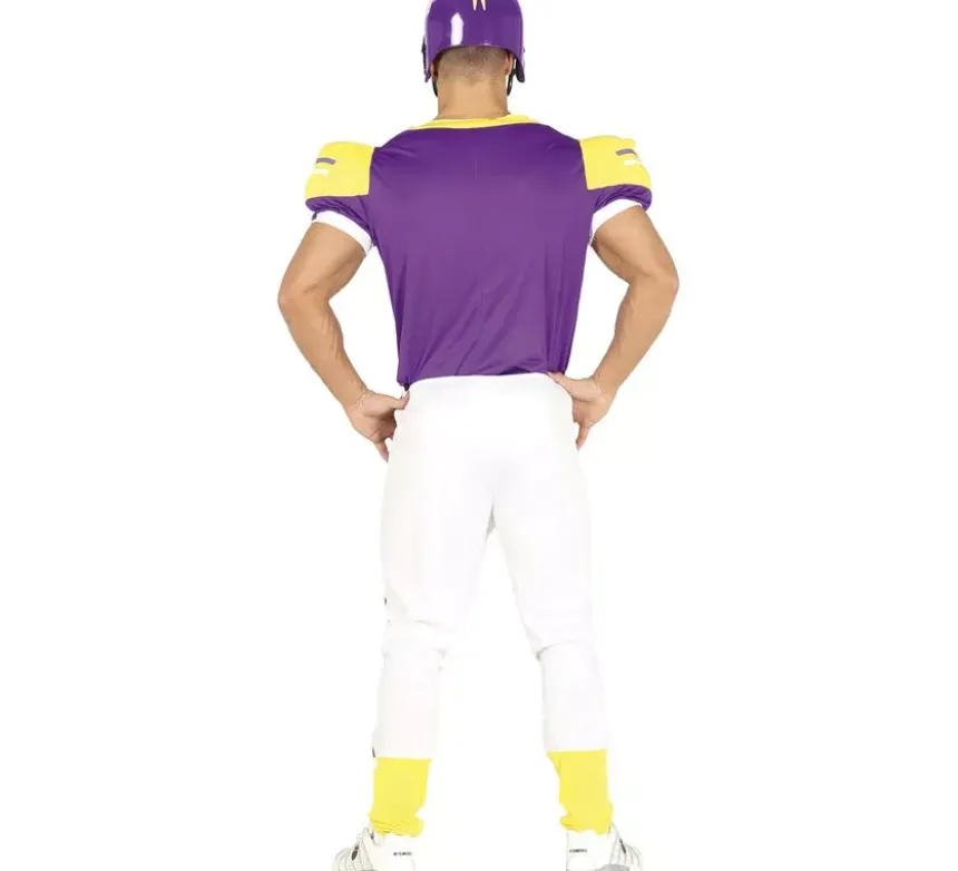 Costume del quarterback che indossa viola e giallo per l'uomo