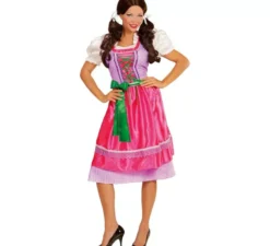 Costume Dirndl rosa e verde con grembiule per donna